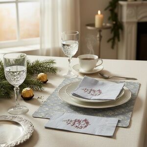 NOS Vintage Perkins Paper Ltd. Christmas Paper Placemats & Napkin Set